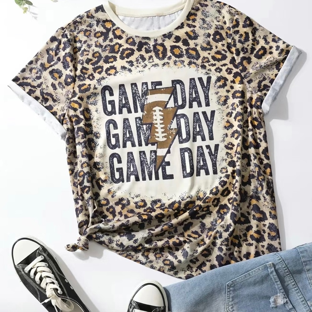 Leopard print Game Day Football 1x Shirt! 🏈